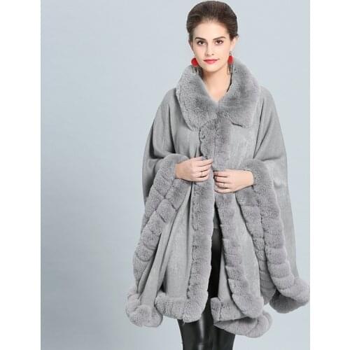 SC274 Winter Shawl Faux Cashmere Warm Thick Coat 2021 Plus Size Poncho Women Faux Fox Fur Cape Big Pendulum Dovetail Cardigan