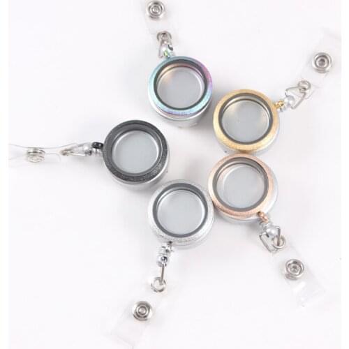 Mix Colors 30mm Stainless Steel Shine Living Floating Charm Memory Locket Retractable ID Badge Reel Lanyard Holders Jewelry