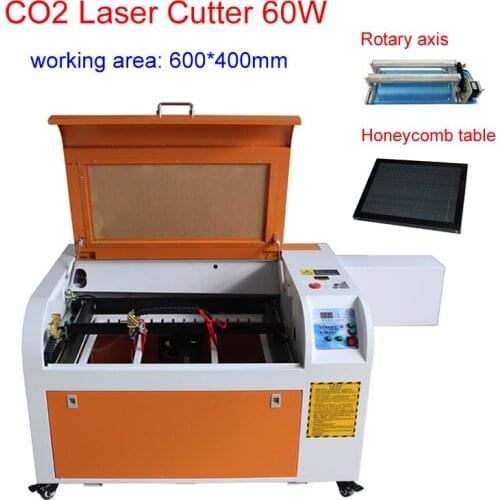 60W CO2 Laser Engraving Machine 3D laser printing machine with rotary axis and Honeycomb Table High Speed Work Size 600*400mm