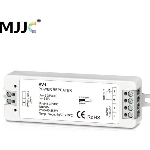 LED Dimmer Power Repeater 5V 12V 24V 36V 1 Channel 8A Singal Amplifier for Synchronously Single Color LED Strip MJJC-EV1