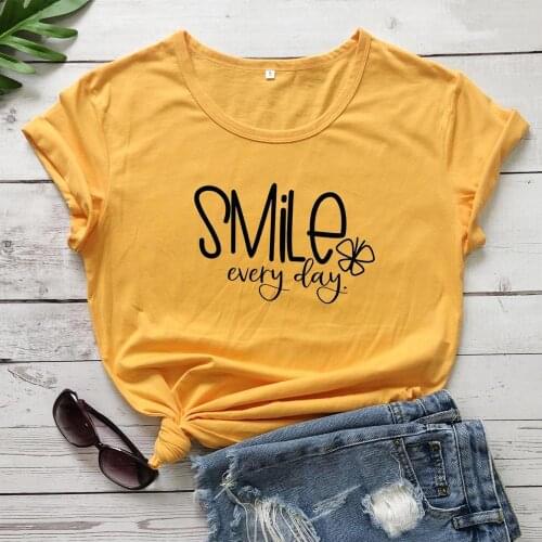 Smile Every Day Inspirational Be Happy find joy women fashion pure cotton young hipster girl gift graphic tees young tops L555