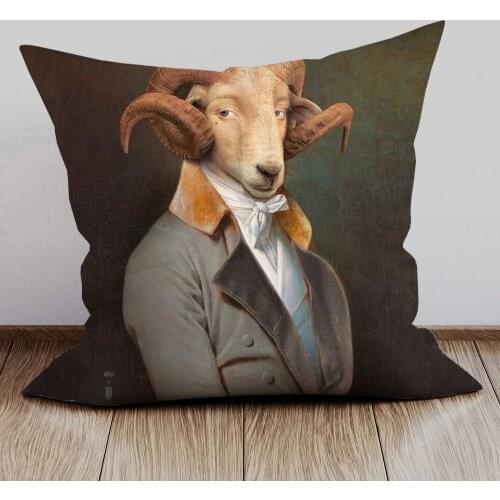 European Retro Animals Poster Art Cushion Covers Hipster Elephant Raccoon Goat Rabbit Horse Print Decorative Pillow Case
