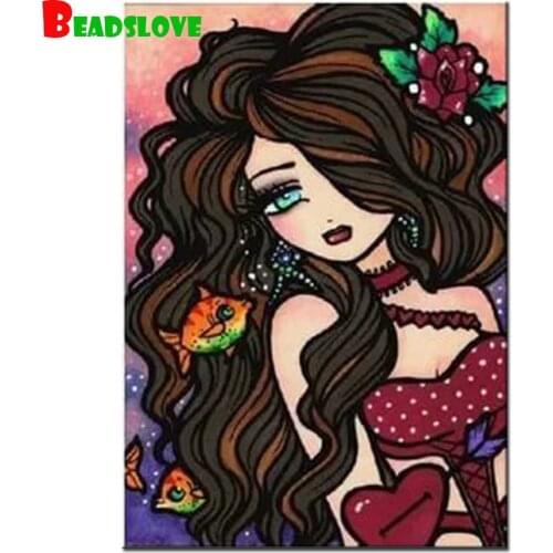 Embroidery Mermaid girl and unicorn diamond Painting full square round drill Mosaic Cross Stitch big eyes girl Home Decor Gift