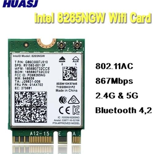 Doble banda 2,4G/5Ghz Wifi Bluetooth Wlan para Intel 8265NGW Wireless-AC 8265 NGFF 802.11ac 867Mbps 2x2 MU-MIMO WIFI BT tarjeta