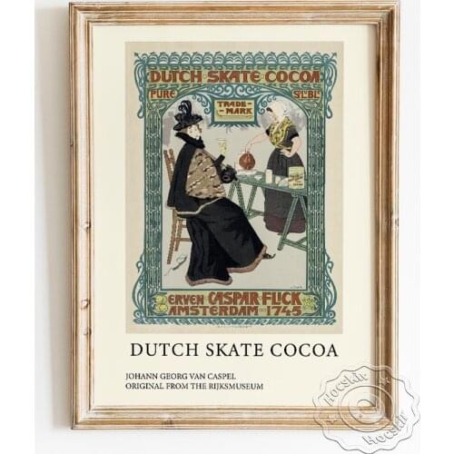 Johann Georg Van Caspel Exhibition Museum Poster, Dutch Skate Cocoa Vintage Canvas Painting, Elegant Lady Wall Art Home Decor