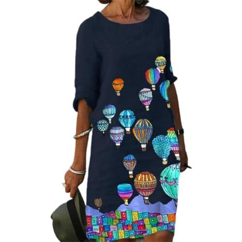 Women Dress Printed Temperamental Summer Mid-sleeve Loose Fashion Mid-sleeve round neck print dress party beach vestido de mujer