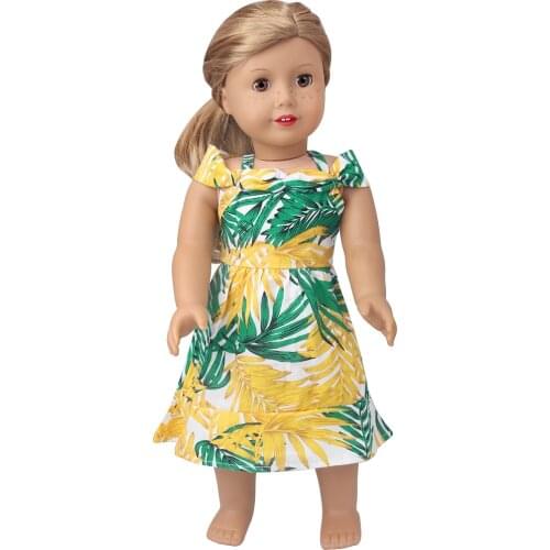 18 Inch American Doll Girls Clothes Summer Yellow Holiday Dress Born Baby Toys Accessories 43 Cm Boy Dolls c962