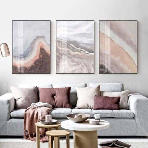Abstract Pink Sea River Beach Poster Wall Art Nordic Canvas Painting Retro Print Wall Picture for Living Room Dinner Room Decor
