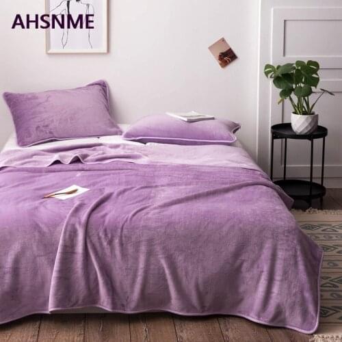 AHSNME Purple Thick Coral Blanket Solid Color Mink Velvet Blanket Soft Sofa Throw Multi Size High Quality Rug