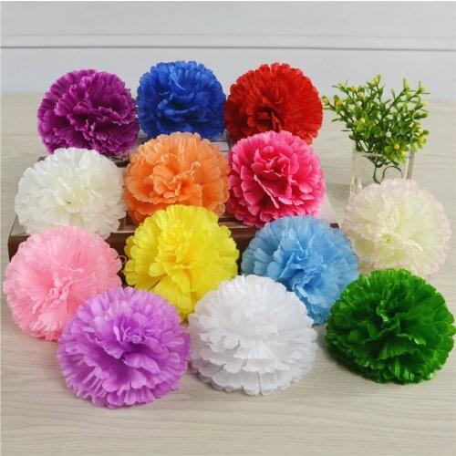 14color 9cm 100pcs Artificial Simulation Fake Silk Carnation Flower Heads For Mothers Day DIY Hat Headware Garden Decorative