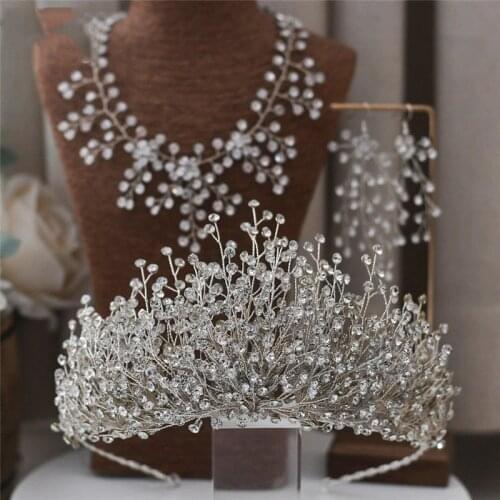 Noble Crown Headdress Wedding Three-Piece Set Beautiful Bride Simple Sweet Atmospheric Rhinestone Inlaid Wedding Headdress