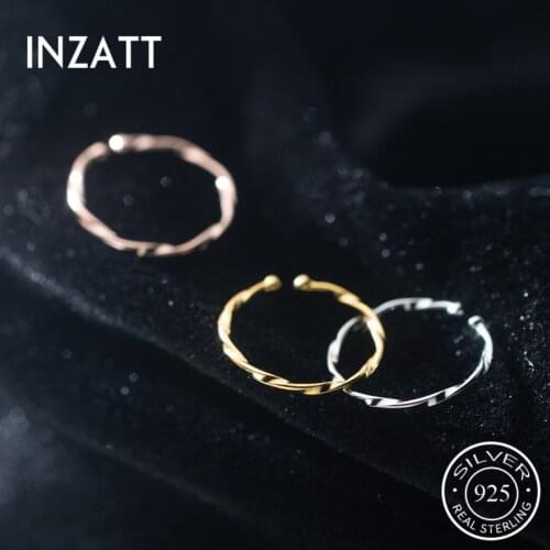 INZATT Real 925 Sterling Silver Line Spiral Bead Adjustable Ring For Fashion Women Fine Jewelry Punk Minimalist Accessories