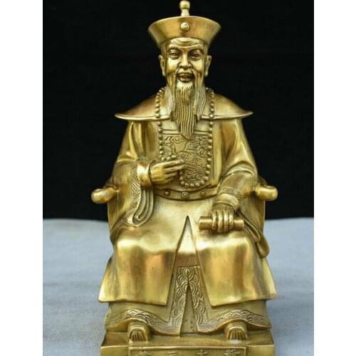 8.8" Chinese Copper Feng Shui Huangsan Great-grandfather Civil Service Statue