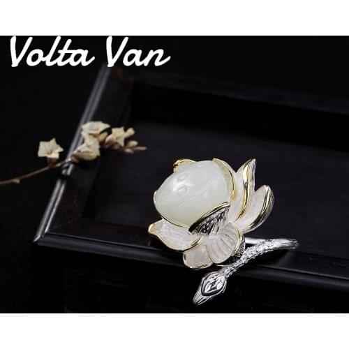 Volta Van 925 Sterling Silver Nature Jade Rings 2021 New Fine Jewelry Elegant Lotus Flowers Concise Women Special Opening Rings