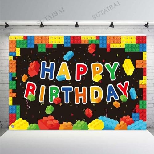 Building Blocks Colorful Birthday Party Decorations Backdrop Photography Backgrounds Kids Child Baby Photo Backdrop