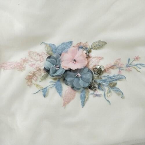 DIY beaded lace applique patch for wedding dresses large floral rhinestone lace appliques patches decorative parches floral