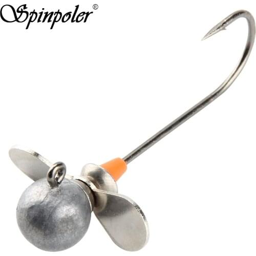 Spinpoler 2Pcs/Lot Round Lead Head Hooks With Spinner Blade 5g 7g 10g 14g Rig Jigs Head Single Barbed Hook Soft Lure Hook