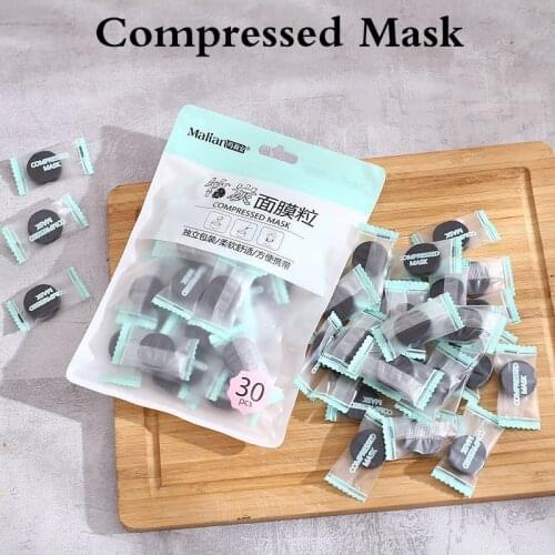 30Pcs/Bag Bamboo Charcoal Compressed Mask Sheet Paper Travel Portable DIY Tools Moisturizing Whitening Skin Care TSLM2