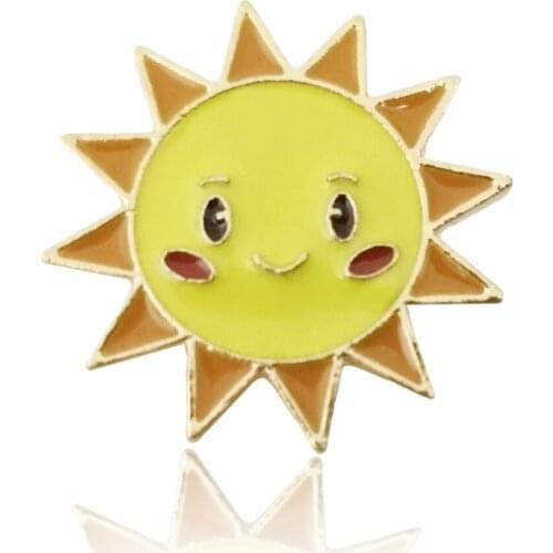 Cartoon Metal Brooch Vintage Sun With Smile Face Round Enamel Pins Adventure Explore Camping Badges Shirt Lapel Pin Jewelry