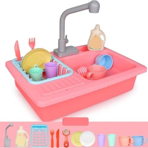 Mini Simulation Electric Dishwasher Sink Kids Plastic Pretend Play Kitchen Toy Children Dolls Baby Early Learning Toy House Set
