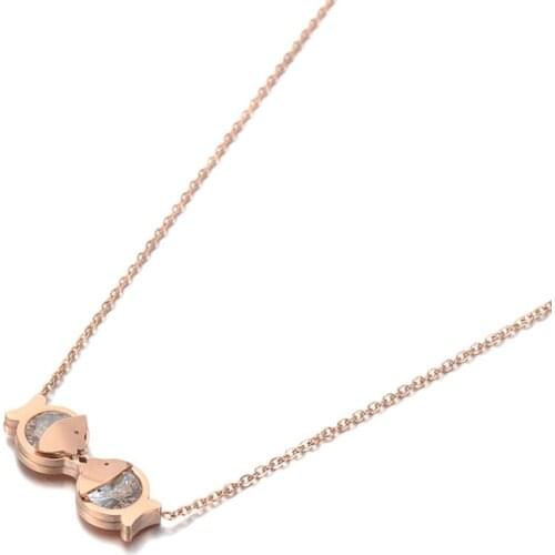 Fashion Stainless Steel CZ Crystal Double Fish Charm Necklace Jewelry Lovely Pendant Chain Necklace For Women N19114