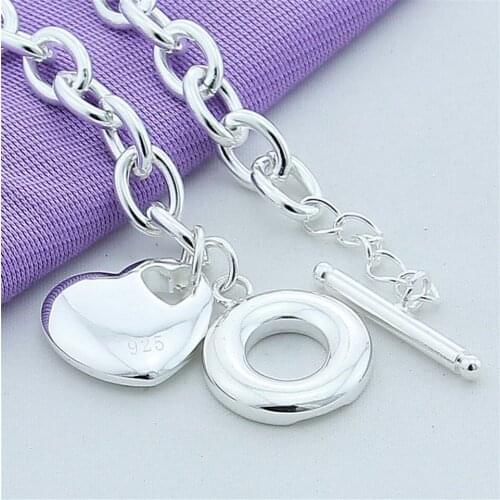 Fashion 925 Sterling Silver Solid Heart Pendant Bracelet For Woman Charm Wedding Engagement Party Jewelry Gift