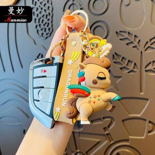 Cartoon Rainbow Horse Keychain For Women Cute Unicorn Key Chain Resin Charm Pendant Keyring Gifts for Friends Couple Kids Toys