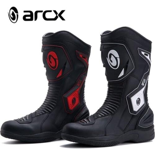 ARCX Mens Motorcycle Racing Boots 4 Seasons Grain Leather Shoes Waterproof Riding Protective Boot Road Street Riding Boots