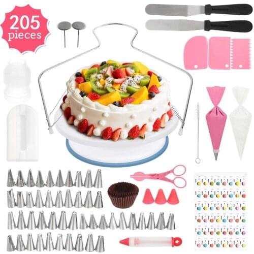205Pcs Set Baking Tools Cake Decorating Tools Russian Torch Nozzles Cake Non-slip Turntable Fondant Mould Kitchen Accessories