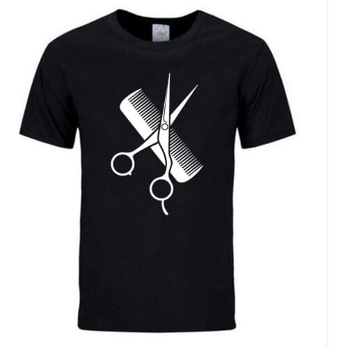 New 2019 Hip-Hop Simple Splicing Tee Tops Shirt Short Sleeve Men Gift Hairdresser Stylist Scissors Comb O-Neck T Shirts MoreSize