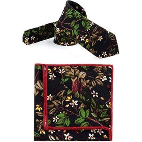 GUSLESON Brand New Mens Flower 6cm Cotton Hanky Tie Set Floral Paisley Printing for Mens Business Wedding Party Formal Neck Tie