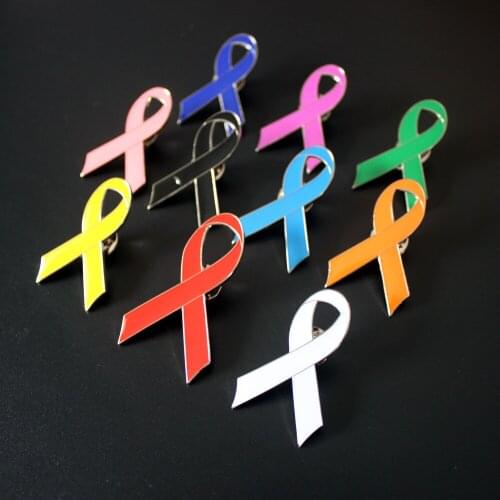 PBR029(120), Awareness Jewelry Pink/Blue/Yellow/White/Black/Orange/Green/Purple Ribbon Enamel Lapel Pins Badge Brooch Pin