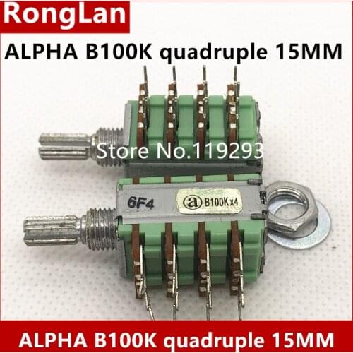 ALPHA RD124F Potentiometer switch B5K B20K B100K A10K quadruple potentiometer shaft 15MM/20MM-10PCS/LOT