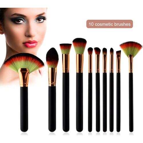 Hot 10 Pcs Black Handle Gold Tube Fan Brush Flame Brush Concealer Makeup Brush SSwell