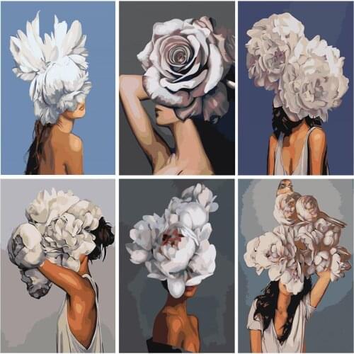 Oil Painting By Numbers Girl Wall Art Acrylic Paint Unframe DIY Coloring By Numbers Flower For Adults Home Decoration