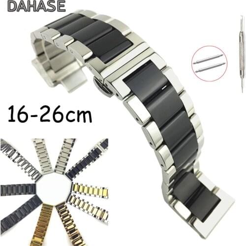 Glossy Matte Dual Color Stainless steel watch band Butterfly Buckle Clasp Replacement Watch Strap 16 18 20 21mm 22 23 24 26mm