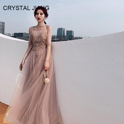 Luxury Evening Dresses Sexy Halter Crystal Beaded Custom made A Line V Back Formal Dress Evening Long Party Dresses