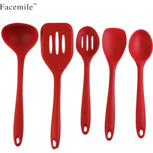 Silicone Utensils Solid Coating 5 Pieces Premium Silicone Baking Set Spatulas Spoon Turner Cooking Tool Kitchen Utensils