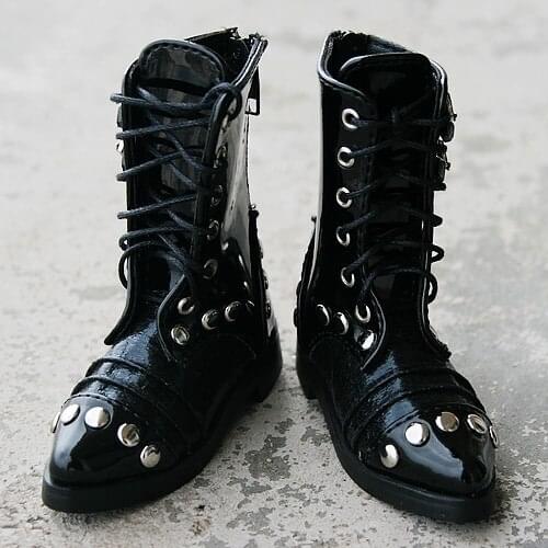 [wamami] 13# Stylish Black Rivets Synthetic Leather Boots For SD17 DZ70 70cm Doll