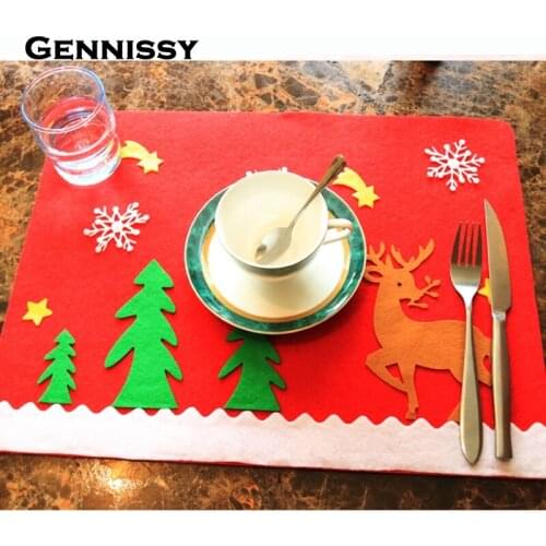 GENNISSY Cloth Christmas Deer Style Dining Table Mat Heat Insulation Non-Slip Placemats Christmas Bowl Tableware Pad Coaster