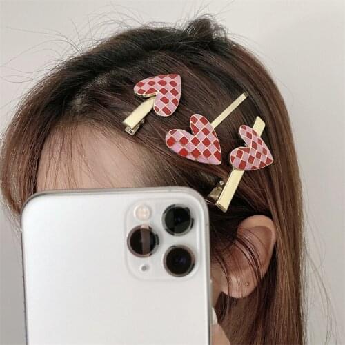 New Design Multi Epoxy Plaid Heart Hair Clips for Women Fashion Hair Jewelry Female Enamel Checkerboard Hairpin Hair Accessories