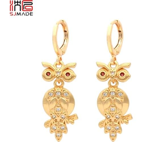 SJMADE Fashion Owl Dragonfly Peacock Animal Dangle Earrings Champagne Gold For Women Jewelry Elegant Anti-allergy Earrings