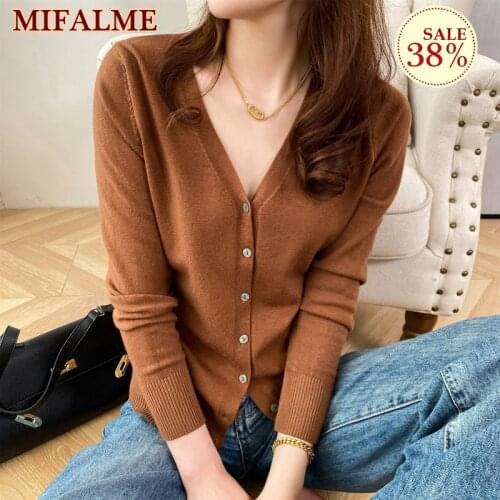 New V-Neck Long Sleeve Sweater Button Cardigan for Women Knitted Top Fashion Cardigan for Women Autumn Winter Short Crop Top