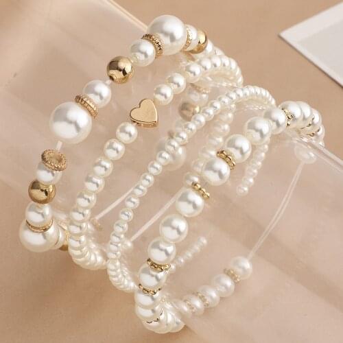 Fashion Geometric Chain & Link Bracelets Womens TRENDY Pearl Atmosphere Love Multilayer Bracelet Bangle Jewelry for Girls