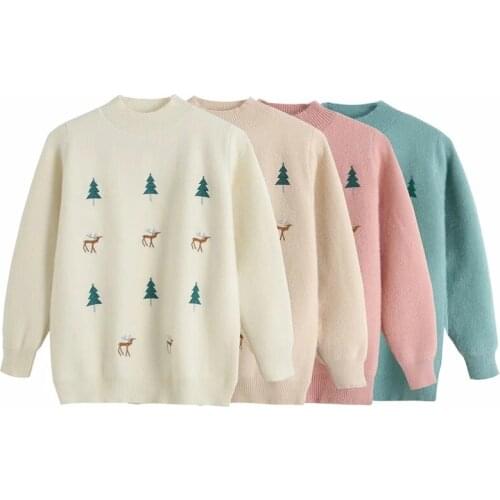 Autumn And Winter Womens 2020 New Christmas Tree Deer Jacquard Embroidery Loose Pullover Imitation Mink Velvet Sweater