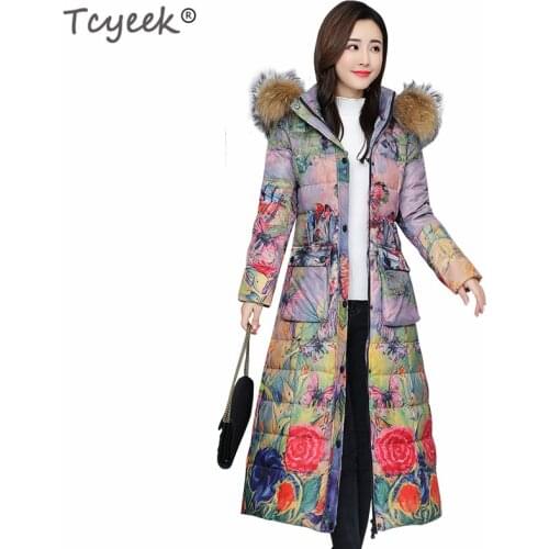 Tcyeek Winter Down Jacket Women X-Long Down Coat Female Thick Warm Clothes Real Raccoon Fur Hooded Coats Ladies 2020 Hiver 18-89