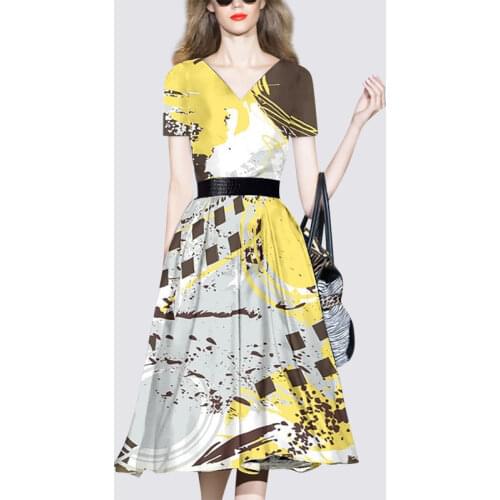 2020 women dresses V-neck slim printing chiffon dress summer dress with belt vestidos