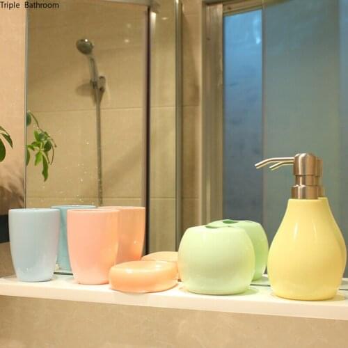 1 Set European Style Ceramics Washing Set Solid Color Toothbrush Cup Shampoo Lotion Bottle Soap Box Bathroom Five Piece Set