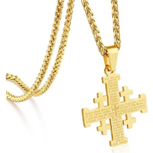 1PC Medieval Religious Jewelry Gift Jerusalem Cross Pendant Necklaces for Women Men Stainless Steel Statement Chains colars