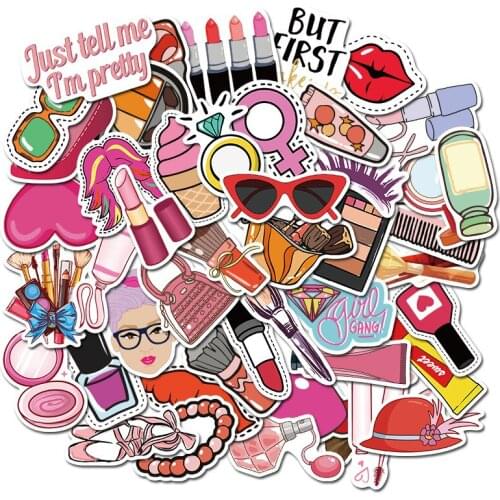 10/30/50PCS Cute Pink Girl Cosmetics Series Suitcase Laptop Guitar Graffiti Stickers Waterproof Decoration Toys Wholesale